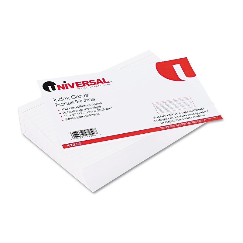 Universal Ruled Index Cards, 5 x 8, White, 100 Cards/Pack (UNV47250) - Image 1